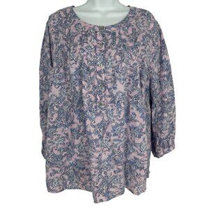 J.Jill Womens Boho Style Pink & Blue Paisley Print Linen Tunic Top Size 2X
